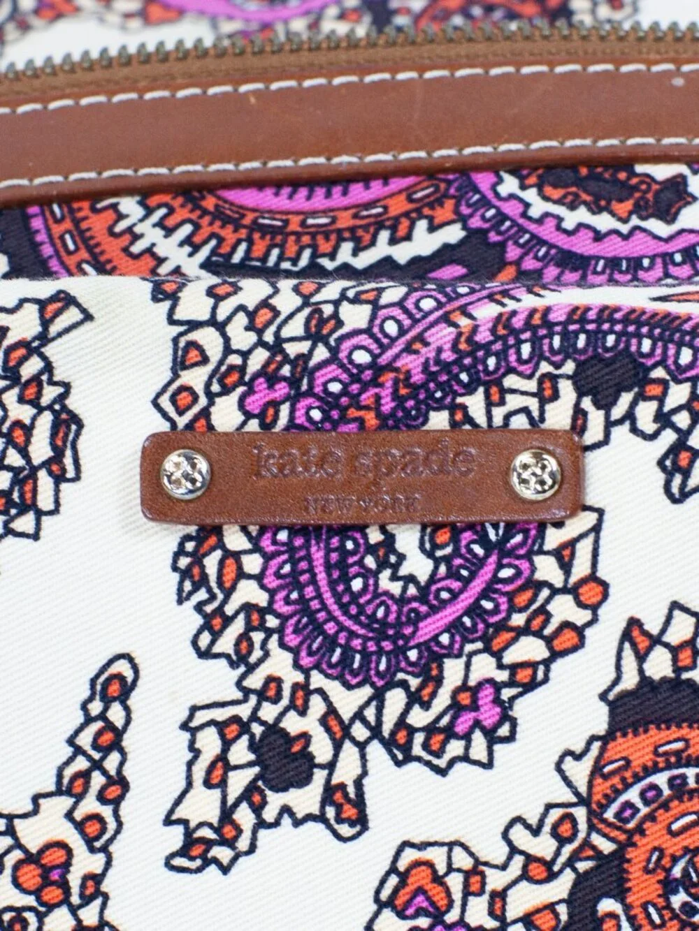 Kate Spade NY Paisley Coated Canvas Satchel Cognac Leather Dust Bag Vintage Y2K